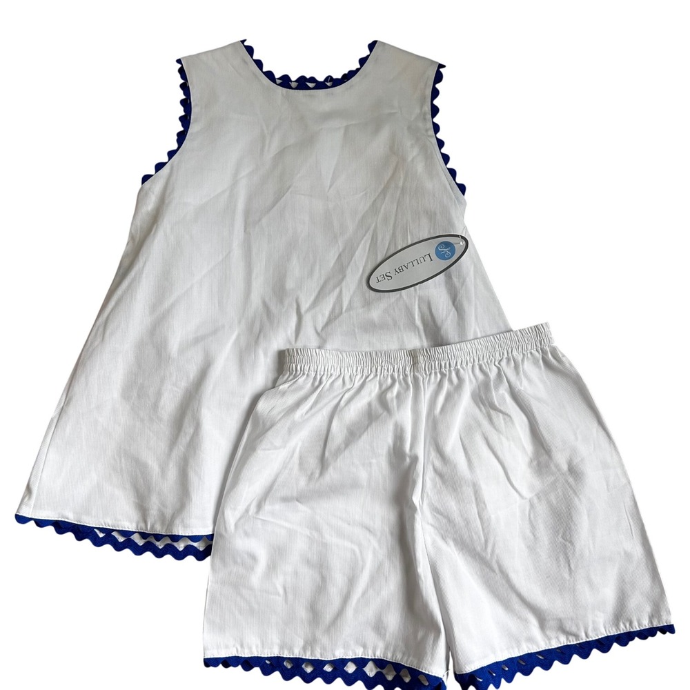 Lullaby‎ Set Kids White Blue Ric Rac Pique Tunic and Shorts Set Size 6 NWT